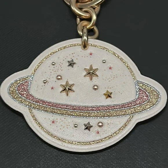 Coach X NASA Saturn Planet Space Leather Bag Charm keychain FOB Glitter Space - Picture 5 of 8